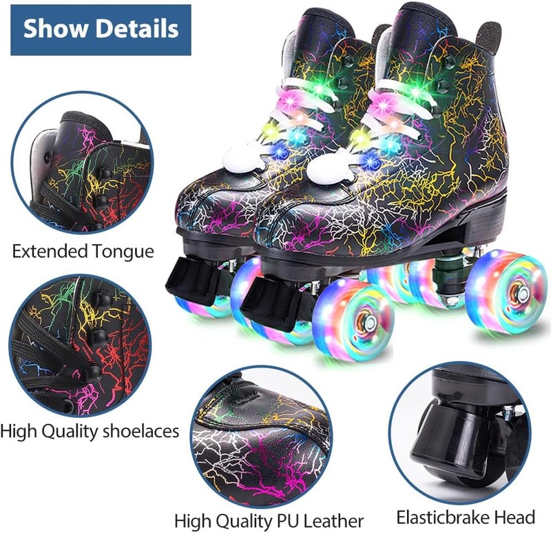 SCNUT Roller Skates Women Men - Microfiber Leather Roller Skate Classic High Top Double Row Roller Skates for Indoor Outdoor with Light up Shoe Laces - Image 5